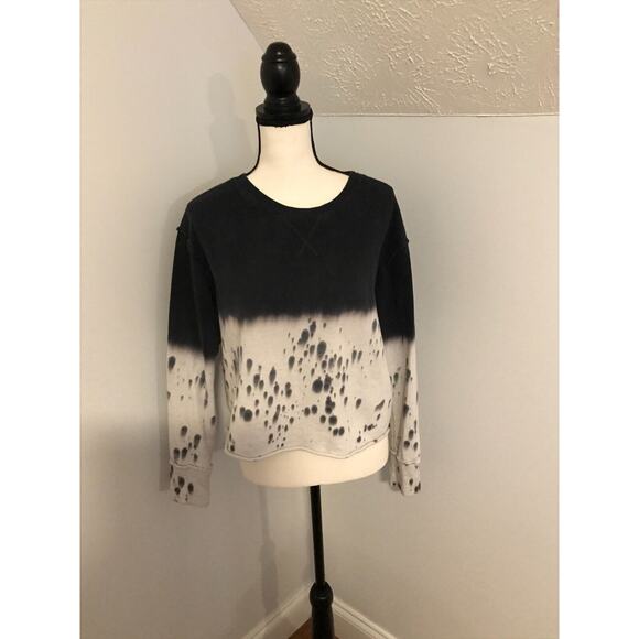 Anthropologie t. la Cropped Roll Hem Crewneck Black Sweatshirt - Size Medium - Picture 1 of 9